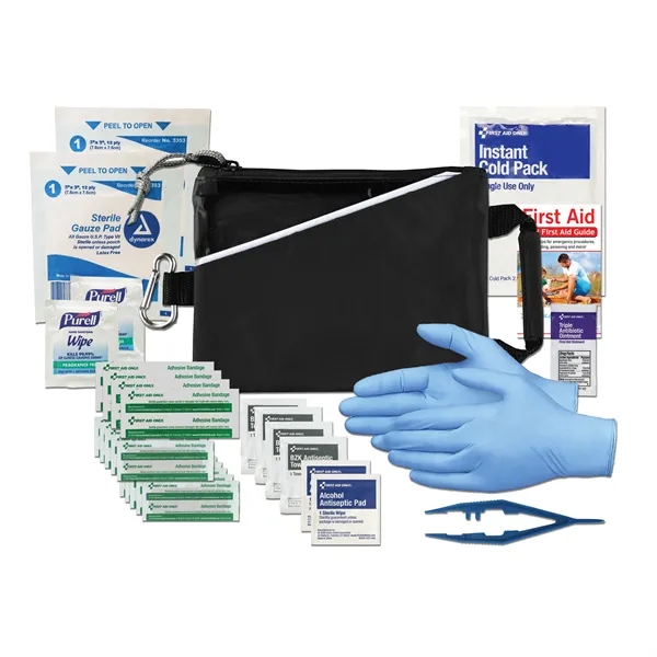 First aid kit with a pouch, bandages, antibacterial wipes, ointment, and... from ASI 84514 Safety Made