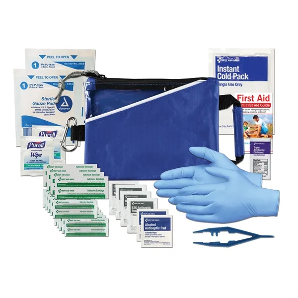 First aid kit with a pouch, bandages, antibacterial wipes, ointment, and... from ASI 84514 Safety Made