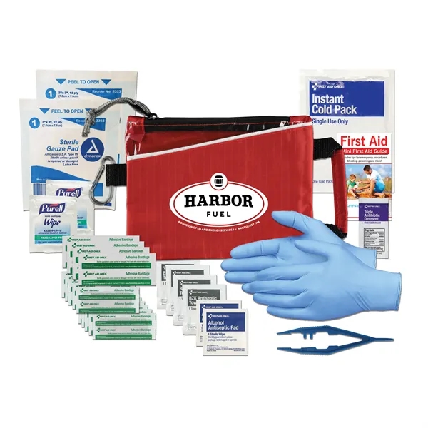 First aid kit with a pouch, bandages, antibacterial wipes, ointment, and... from ASI 84514 Safety Made