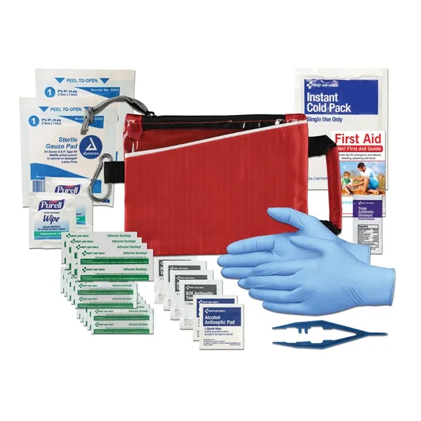 First aid kit with a pouch, bandages, antibacterial wipes, ointment, and... from ASI 84514 Safety Made