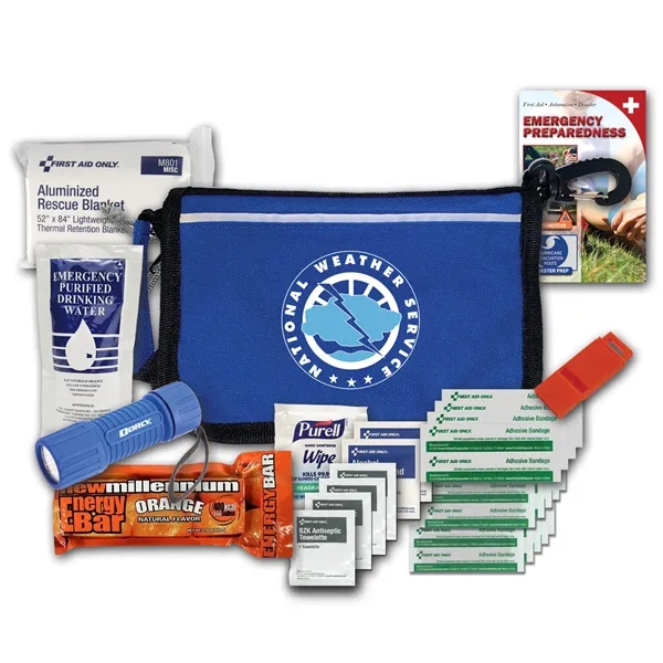 Disaster kit with a flashlight, food bar, emergency water, emergency blanket,... from ASI 84514 Safety Made