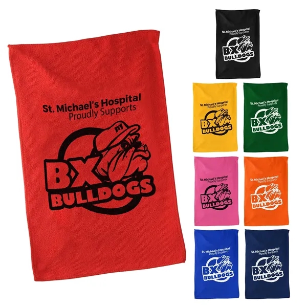 Soft touch microfiber rally towel plus 1 color silkscreen imprint on... from ASI 37218 Athena Promo (tm)