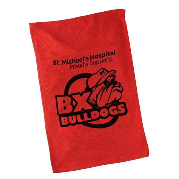 Soft touch microfiber rally towel plus 1 color silkscreen imprint on... from ASI 37218 Athena Promo (tm)
