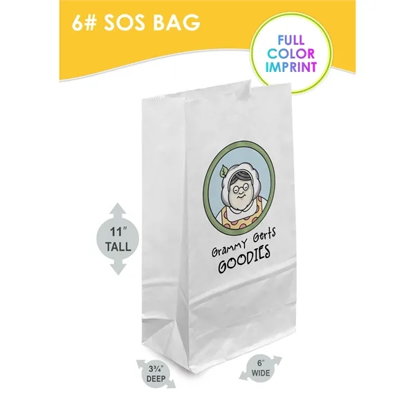 White paper 6# SOS bags with attention-grabbing full color digital imprinting.... from ASI 45795 Colorguppy Printing