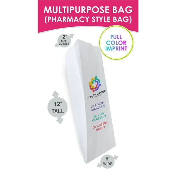 Tall white paper multipurpose bags with attention-grabbing full color digital imprinting.... from ASI 45795 Colorguppy Printing