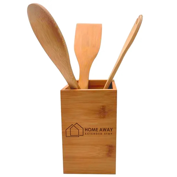 Bamboo Utensil Holder with Set of Three Cooking Utensils... from ASI 55990 Garyline