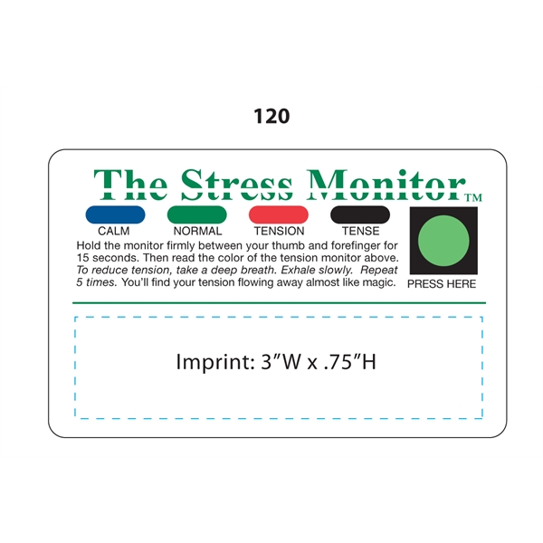 Stress monitor card that measures levels of stress with color change.... from ASI 91100 ZZ DROPPED -Thermographics / Thermographics