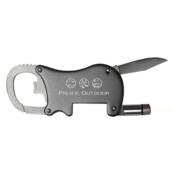 Metal body with expandable knife, LED light, bottle opener and carabiner... from ASI 34040 Alexander Mfg Co