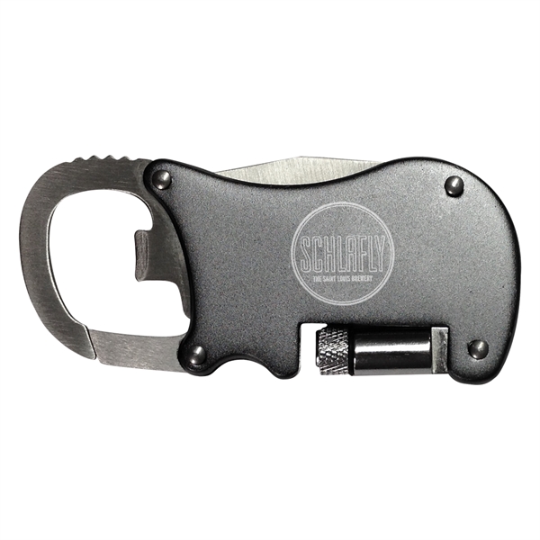 Metal body with expandable knife, LED light, bottle opener and carabiner... from ASI 34040 Alexander Mfg Co