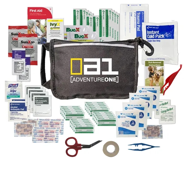 Outdoor first aid kit with a bag, bandages, sting swabs, gauze... from ASI 84514 Safety Made