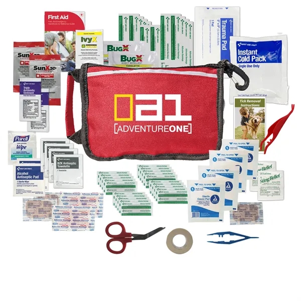 Outdoor first aid kit with a bag, bandages, sting swabs, gauze... from ASI 84514 Safety Made