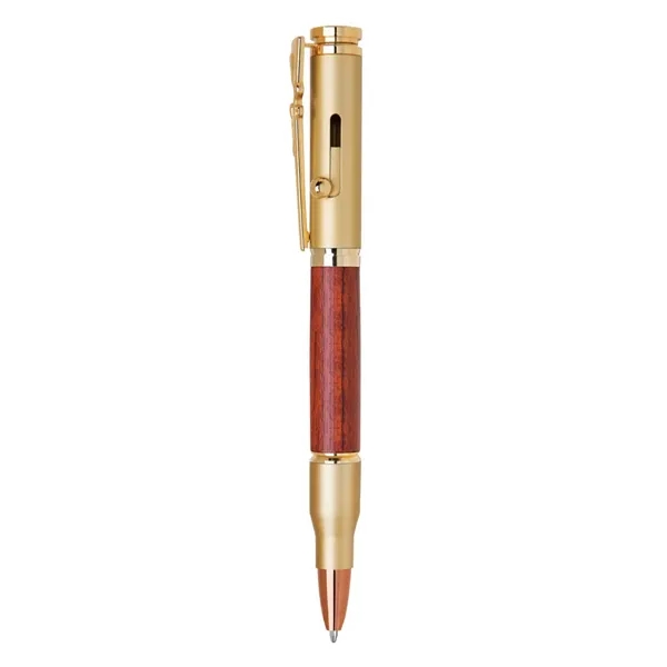 Brass bullet style bolt action ballpoint pen with wood accents.... from ASI 31517 Admart Products