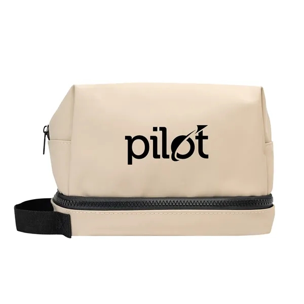 6.5" x 9" recycled polyester cosmetics bag with zipper compartments and... from ASI 61125 Hit Promotional Products / Hit®