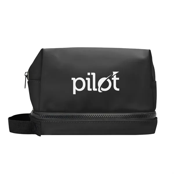 6.5" x 9" recycled polyester cosmetics bag with zipper compartments and... from ASI 61125 Hit Promotional Products / Hit®