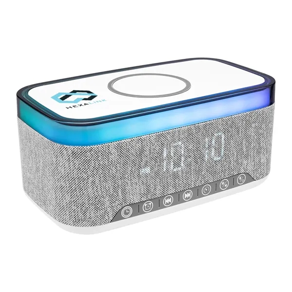 Alarm clock with multi-color LED lights and a built-in wireless charger.... from ASI 61125 Hit Promotional Products / Hit®