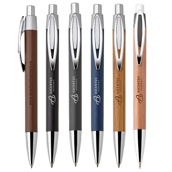 Bamboo and metal push-action pen with plastic trim. Trim made with... from ASI 88660 Spector & Co.