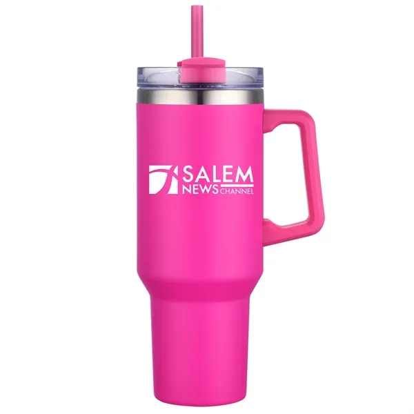 40 Oz S/S Travel Mug With Handle and Color Matching Straw... from ASI 79535 Primetime / Primetime