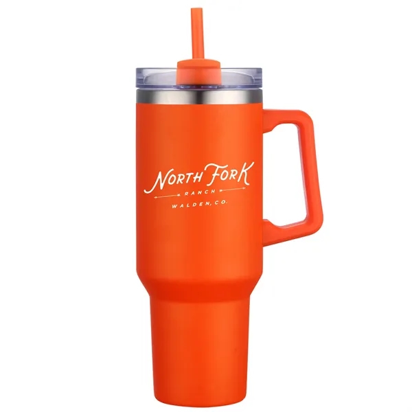 40 Oz S/S Travel Mug With Handle and Color Matching Straw... from ASI 79535 Primetime / Primetime
