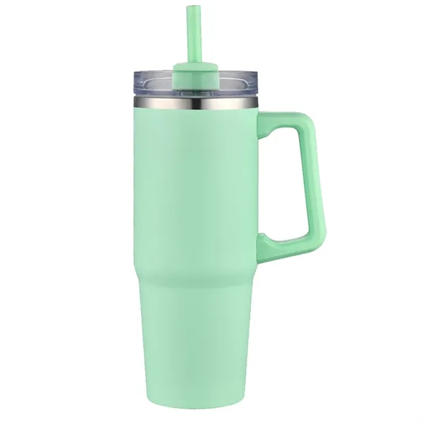 30 Oz S/S Travel Mug With Handle and Color Matching Straw... from ASI 79535 Primetime / Primetime