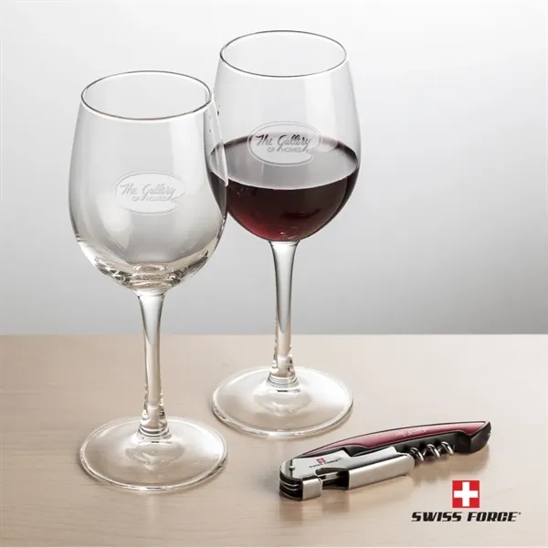 Giftset includes 2 Connoisseur Stemmed wine glasses and Swiss Force® Impressive... from ASI 84592 St Regis Group