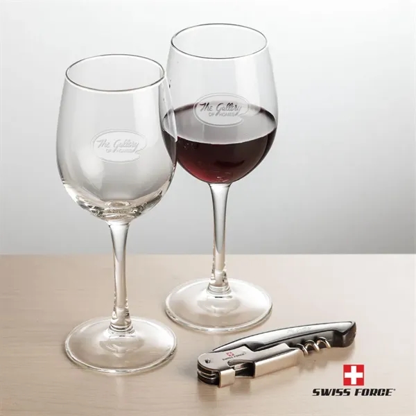 Giftset includes 2 Connoisseur Stemmed wine glasses and Swiss Force® Impressive... from ASI 84592 St Regis Group