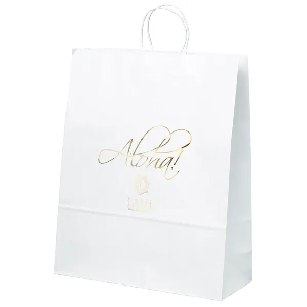 White kraft paper shopper with twisted paper handles and serrated cut... from ASI 37940 Bag Makers Inc
