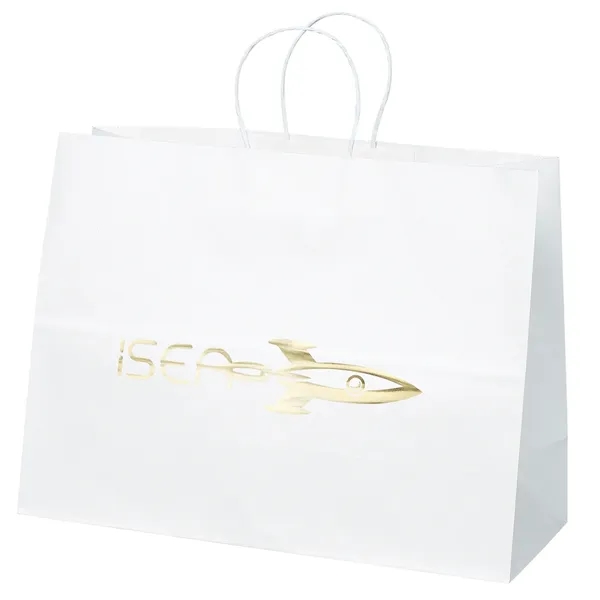 White kraft paper shopper with twisted paper handles and serrated cut... from ASI 37940 Bag Makers Inc