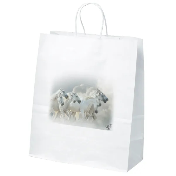 White kraft paper shopper with twisted paper handles and serrated cut... from ASI 37940 Bag Makers Inc