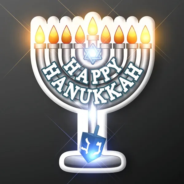 Happy Hanukkah LED Menorah Light Pin; BLANK Pricing... from ASI 34194 ALightPromos