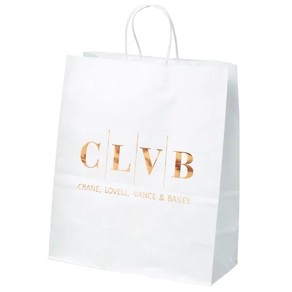 White kraft paper shopper with twisted paper handles and serrated cut... from ASI 37940 Bag Makers Inc