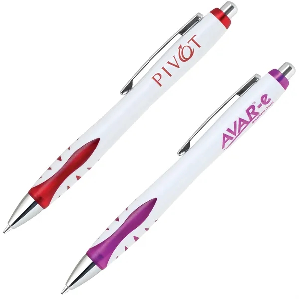 Click action ballpoint pen featuring a sleek white body with colorful... from ASI 68190 Lungsal / Lungsal