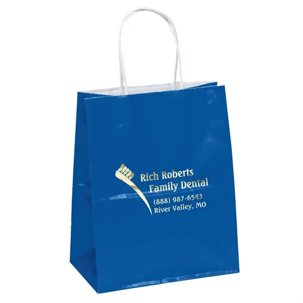 Paper glossy finish shopping bag with serrated-cut top.... from ASI 37940 Bag Makers Inc