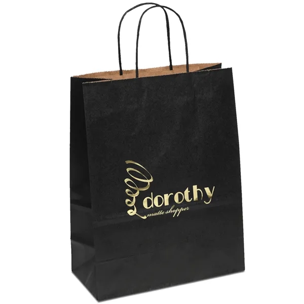 Matte paper shopper with a serrated cut top and twisted paper... from ASI 37940 Bag Makers Inc
