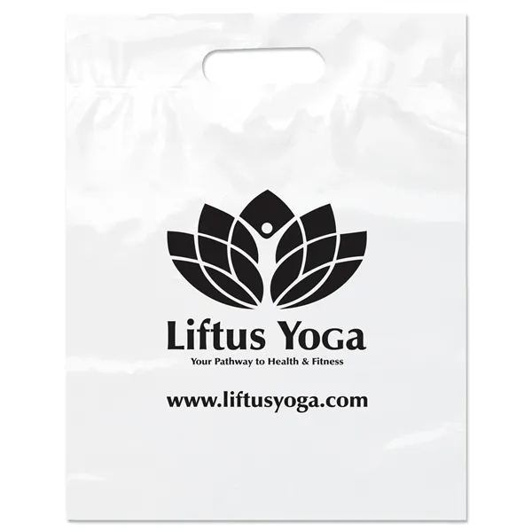 2.5 mil. low-density plastic bag with reinforced die cut handles.... from ASI 37940 Bag Makers Inc