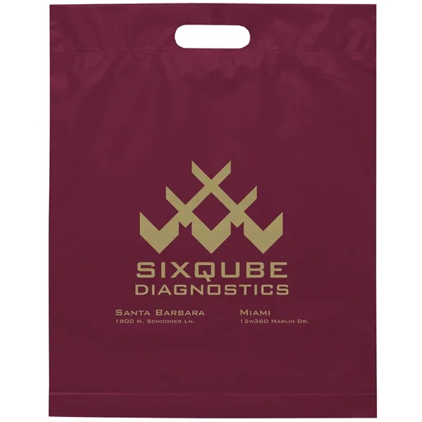 2.5 mil. low-density plastic bag with reinforced die cut handles.... from ASI 37940 Bag Makers Inc