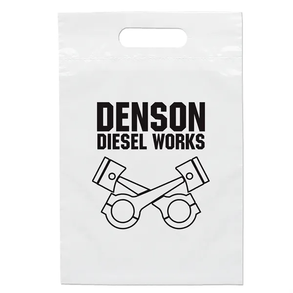 2.5 mil. low-density plastic bag with reinforced die cut handles.... from ASI 37940 Bag Makers Inc