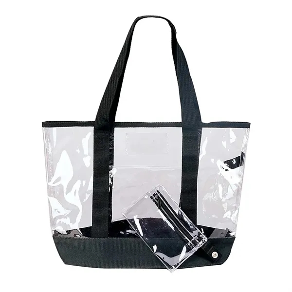 Clear tote bag made of clear vinyl with black trim.... from ASI 31517 Admart Products / Admart Line