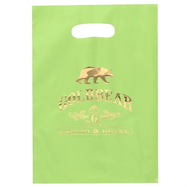 Hi-density 2.5 mil frosted plastic bag with die cut handles.... from ASI 37940 Bag Makers Inc