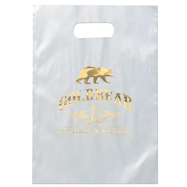 Hi-density 2.5 mil frosted plastic bag with die cut handles.... from ASI 37940 Bag Makers Inc