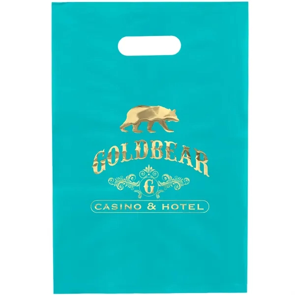 Hi-density 2.5 mil frosted plastic bag with die cut handles.... from ASI 37940 Bag Makers Inc