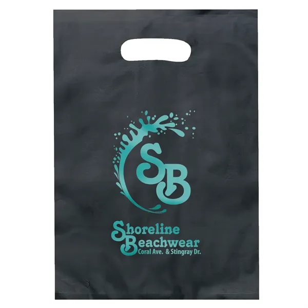 Hi-density 2.5 mil frosted plastic bag with die cut handles.... from ASI 37940 Bag Makers Inc