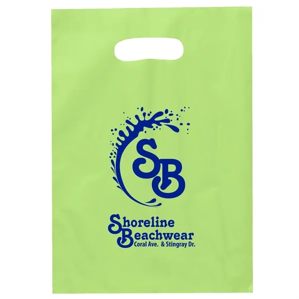 Hi-density 2.5 mil frosted plastic bag with die cut handles.... from ASI 37940 Bag Makers Inc