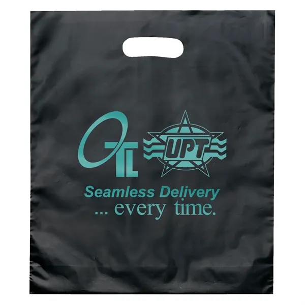 Hi-density 2.5 mil frosted plastic bags with die cut handles... from ASI 37940 Bag Makers Inc