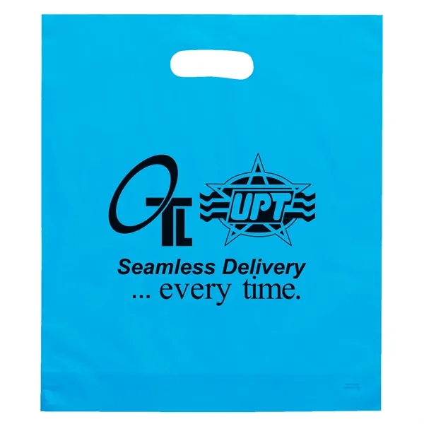 Hi-density 2.5 mil frosted plastic bags with die cut handles... from ASI 37940 Bag Makers Inc