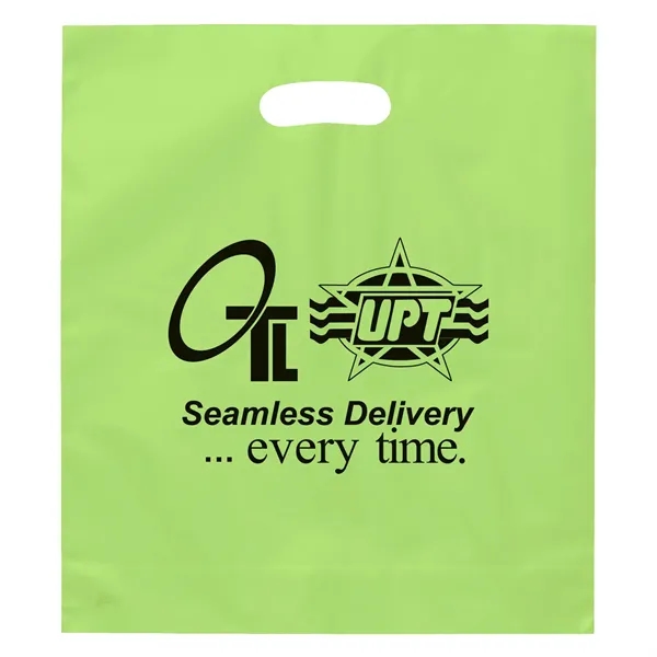 Hi-density 2.5 mil frosted plastic bags with die cut handles... from ASI 37940 Bag Makers Inc