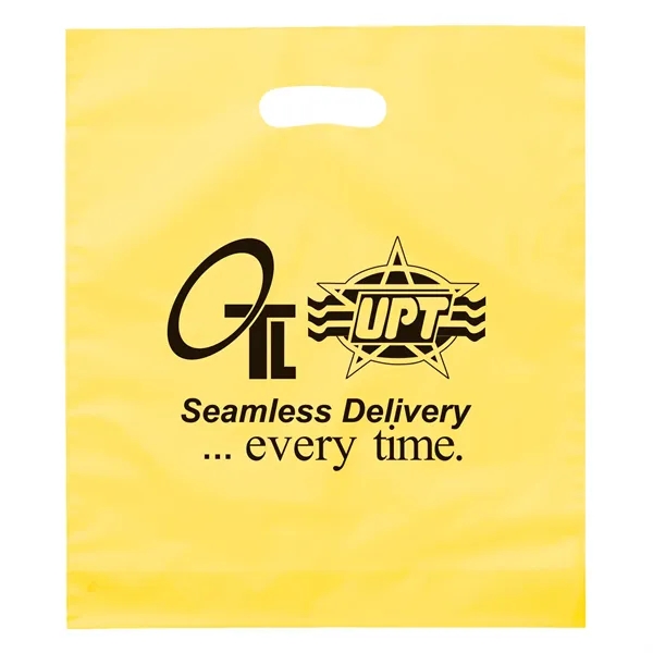 Hi-density 2.5 mil frosted plastic bags with die cut handles... from ASI 37940 Bag Makers Inc