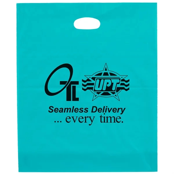 Hi-density 2.5 mil frosted plastic bags with die cut handles... from ASI 37940 Bag Makers Inc