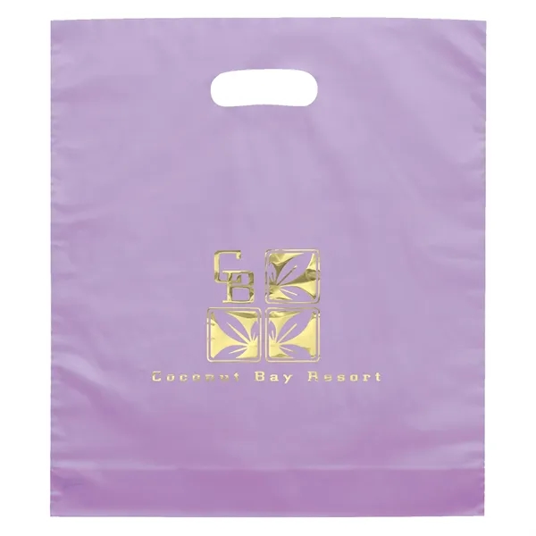 Hi-density 2.5 mil frosted plastic bags with die cut handles... from ASI 37940 Bag Makers Inc
