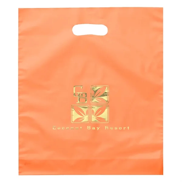 Hi-density 2.5 mil frosted plastic bags with die cut handles... from ASI 37940 Bag Makers Inc