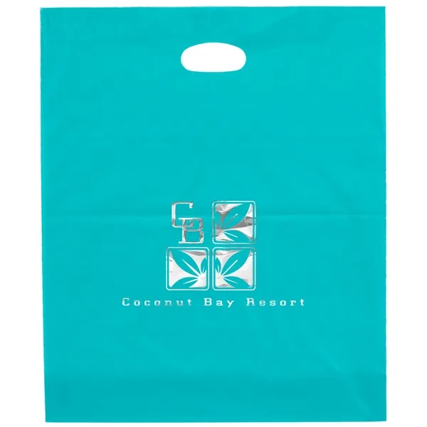 Hi-density 2.5 mil frosted plastic bags with die cut handles... from ASI 37940 Bag Makers Inc